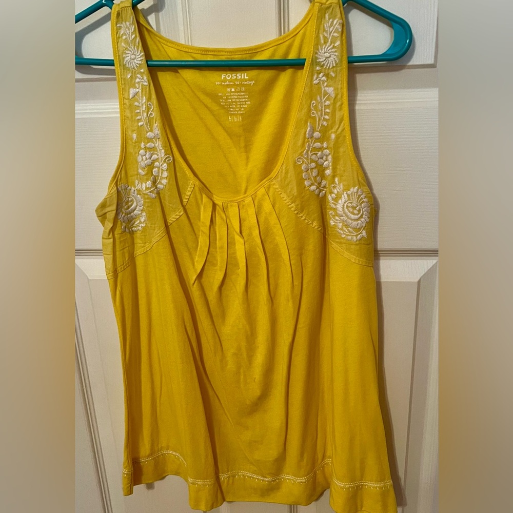 Fossil Women's Yellow Embroidered Top